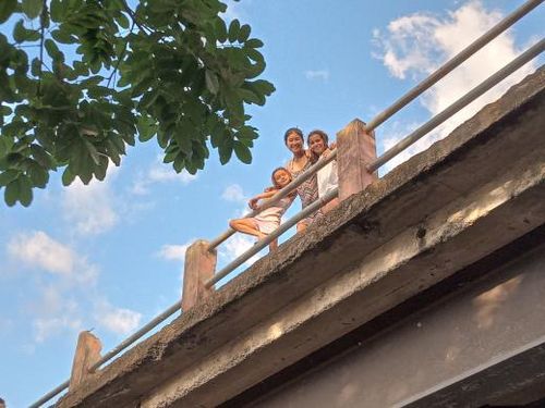 me and the kids on a bridge